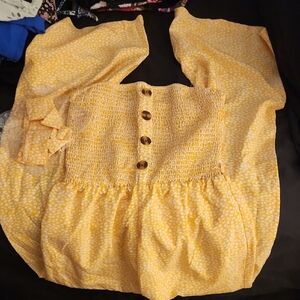 Yellow Button-Front Dress with Puff Sleeves